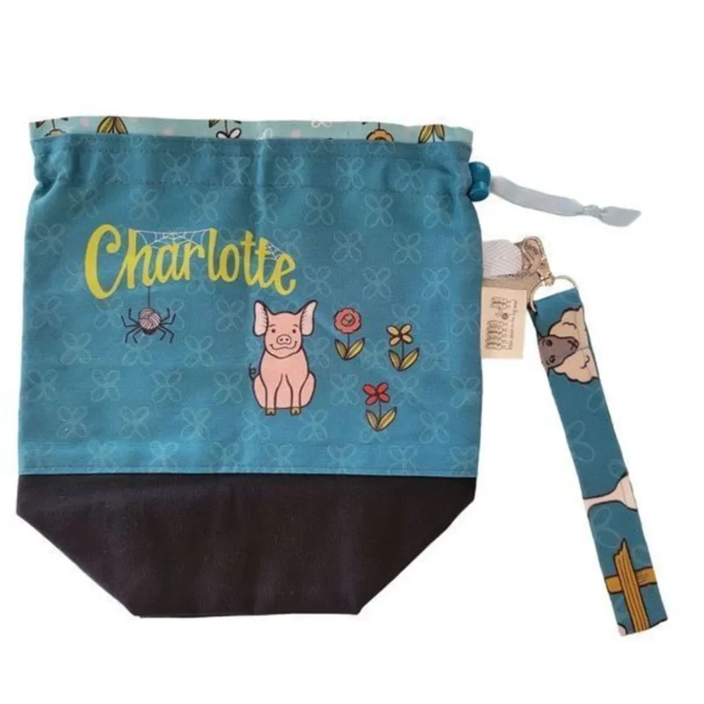 Charlotte's Web bag purse clutch wristlet Drawstring salutations pig spider girl